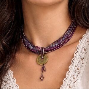 Amethyst Coin Multi-strand Necklace & Wrap Bracelet Set